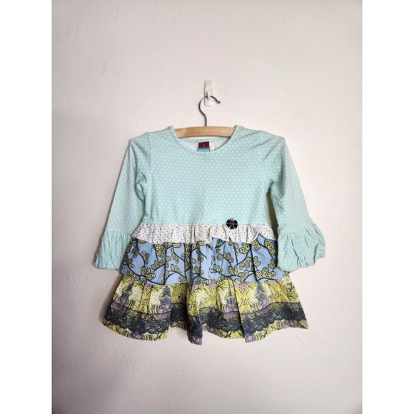 Matilda Jane girls size 6 blue tunic vintage Marjorine Top grey lace - Picture 1 of 9